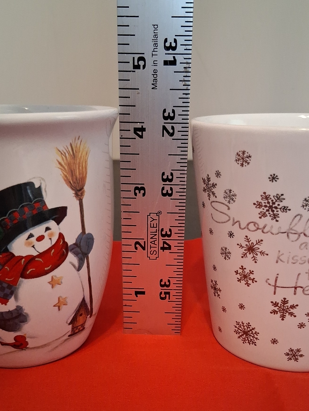 White Snowman Holiday Ceramic Mug — Snowflakes Are Kisses From Heaven Mug - Picture 12 of 13